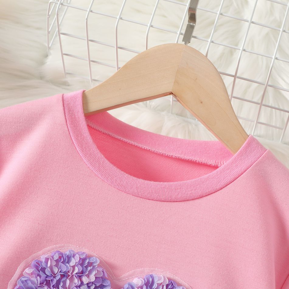Kid Girl Heart 3D Floral Design Pullover Sweatshirt Pink big image 5