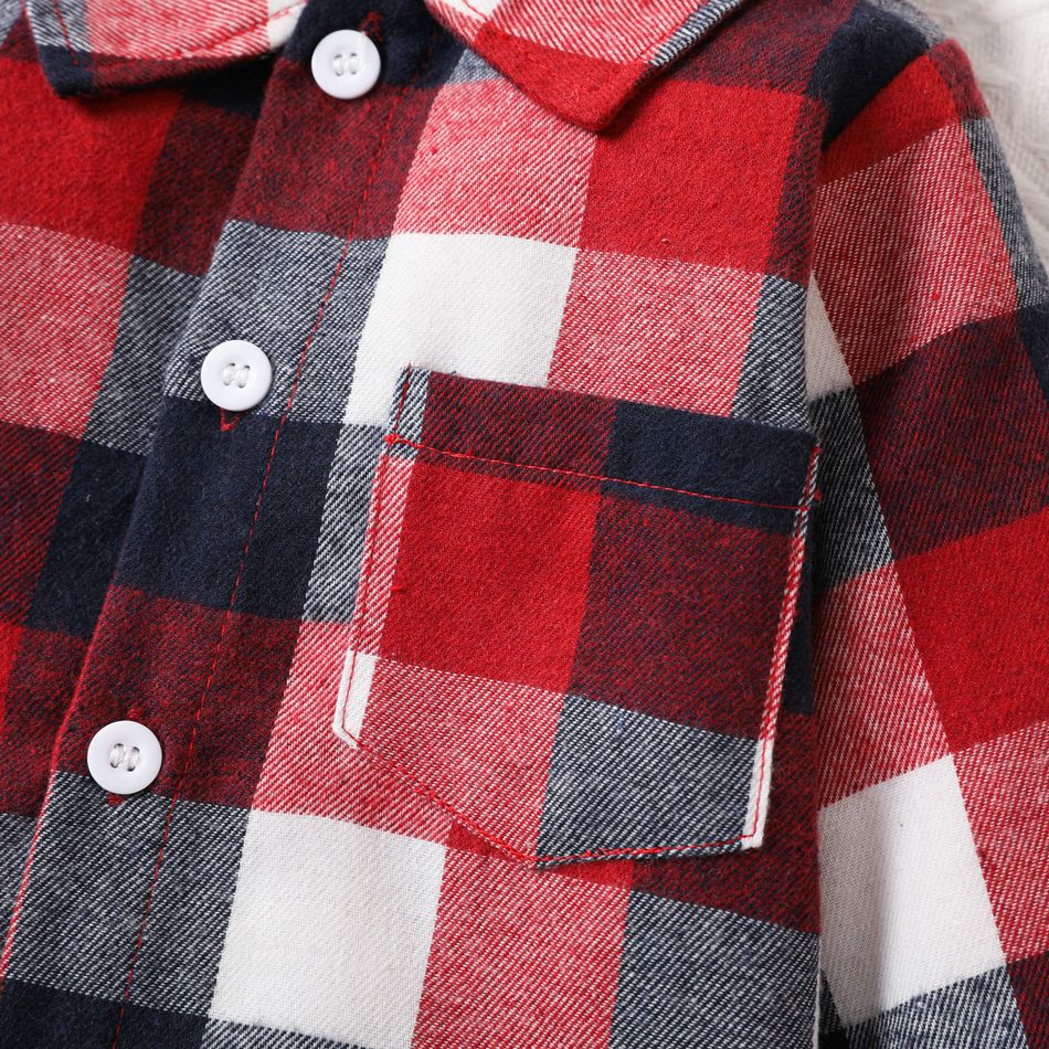 قطعتان من قميص رومبير طويل الأكمام للأطفال ومجموعة جينز ممزق من القطن بنسبة 100٪ أحمر big image 4