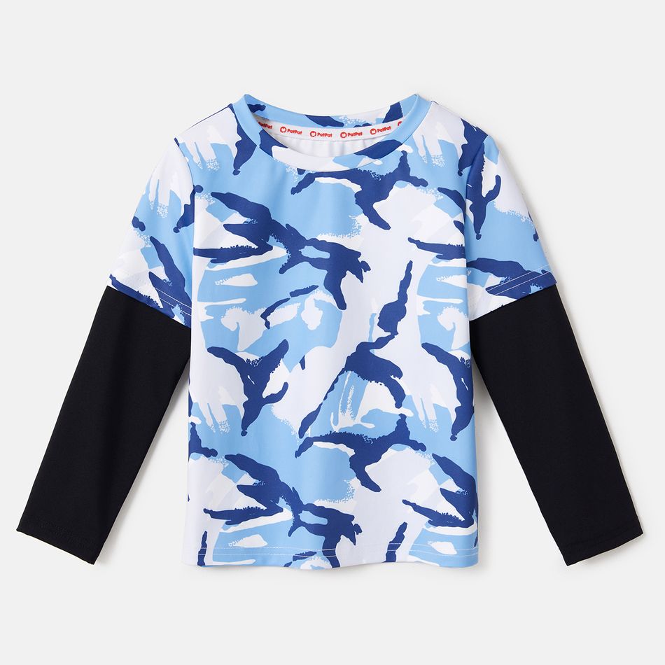 Activewear Toddler Boy Camouflage Print Splice Long-sleeve Tee Blue