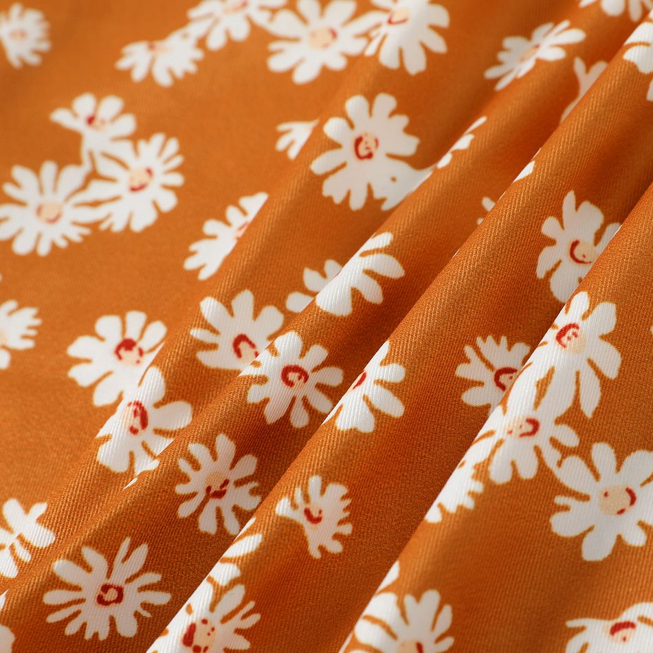 2pcs Kid Girl Floral Print Sleeveless Dress and Button Design Cardigan Jacket Set Apricot big image 3