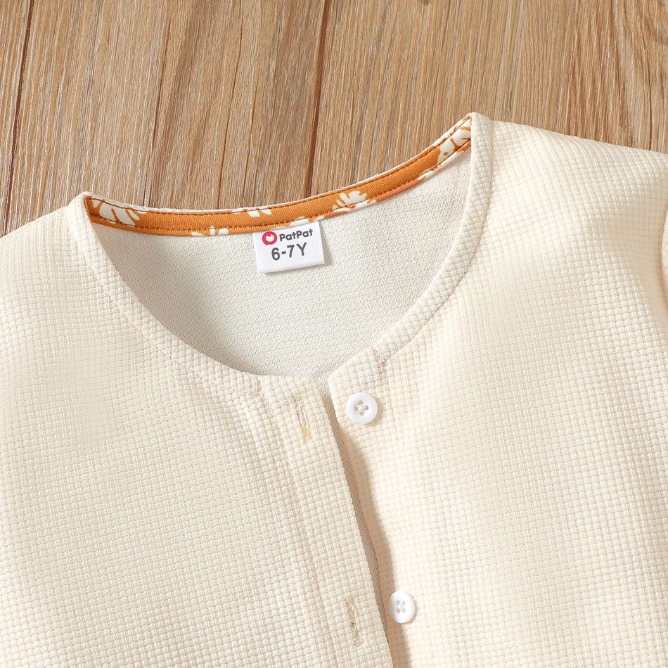 2pcs Kid Girl Floral Print Sleeveless Dress and Button Design Cardigan Jacket Set Apricot big image 4