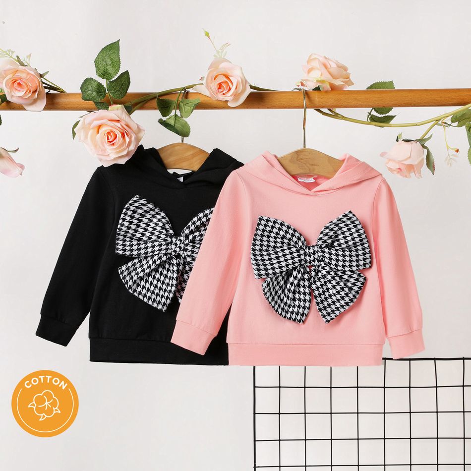 Baby Girl 95% Cotton Long-sleeve Gingham Bow Front Hoodie Black big image 2