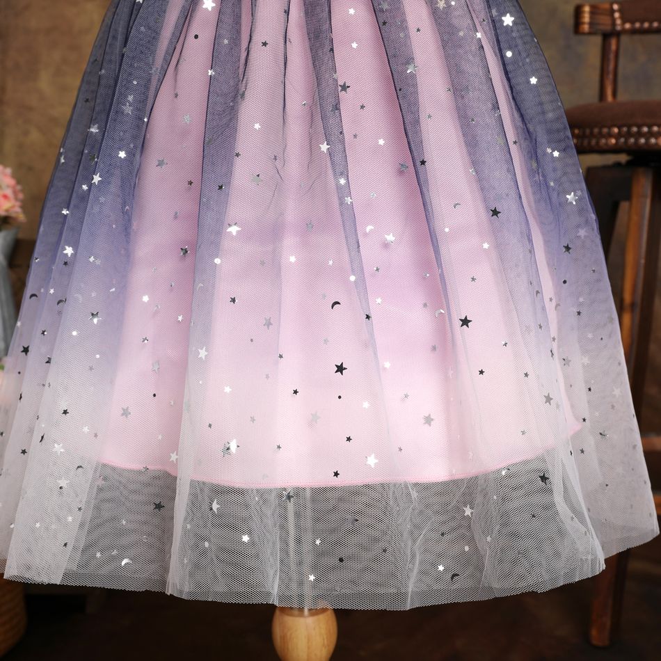 criança menina princesa vestido de malha de veludo emenda estrela glitter vestido de alça de festa fora do ombro Azul big image 7