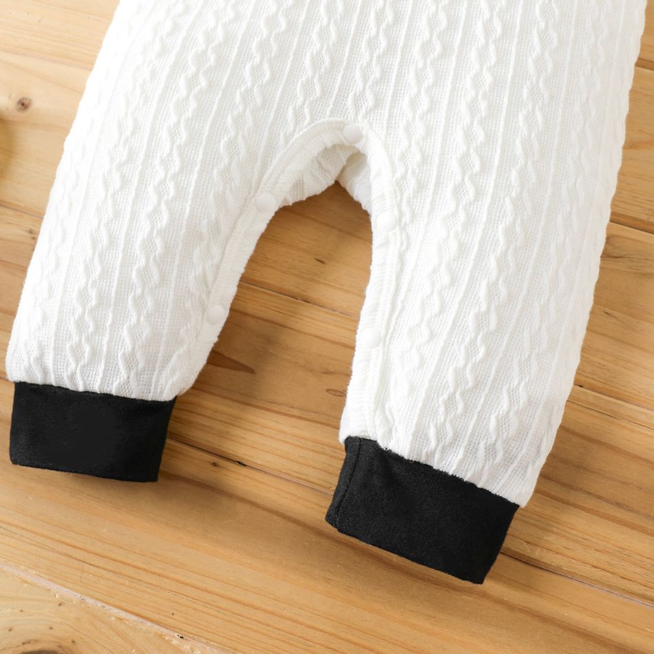 Baby Boy Bear Decor Contrast Collar Cable Knit Long-sleeve Jumpsuit White big image 7