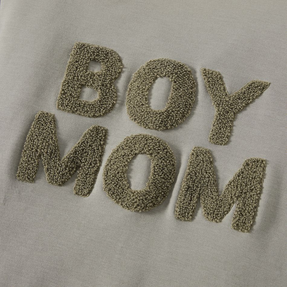Mommy and Me Long-sleeve Letter Embroidered Pullover Sweatshirts Grey big image 3