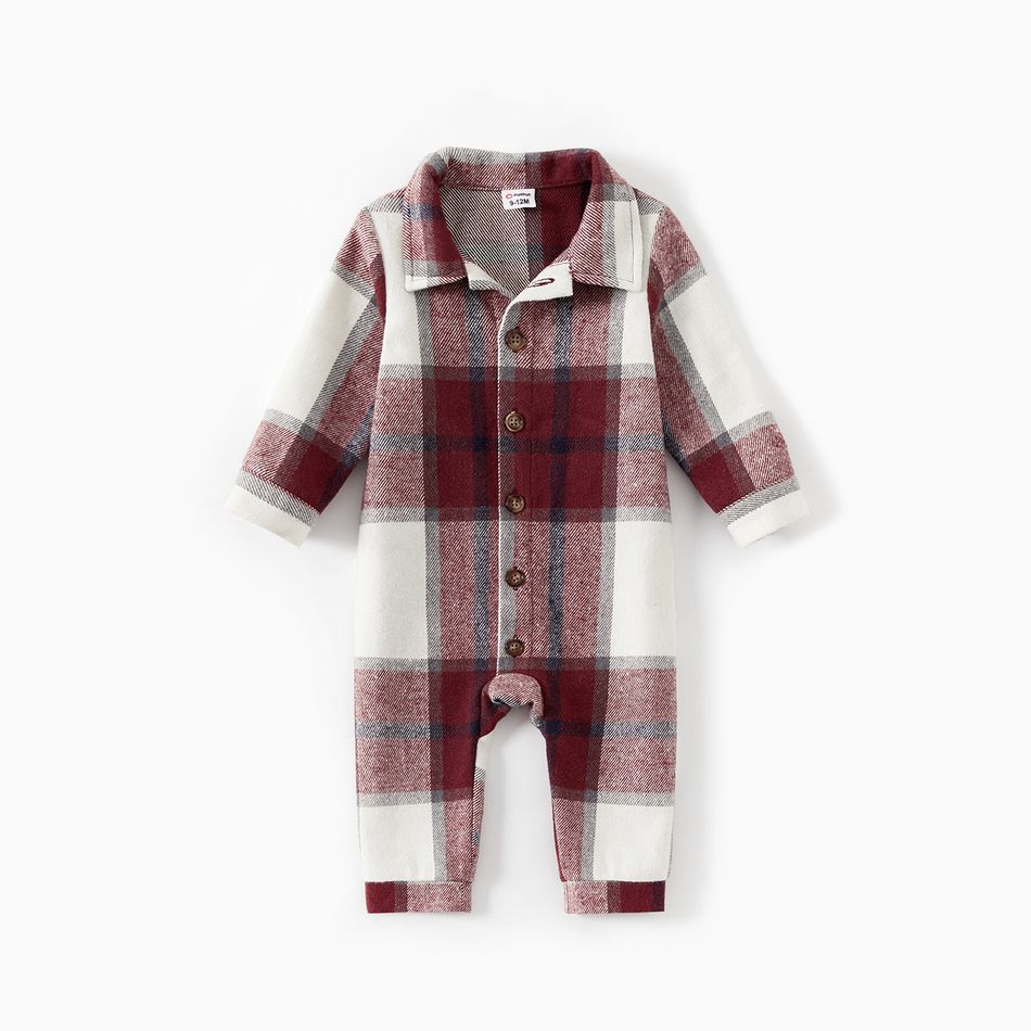 Family Matching Long-sleeve Red & White Plaid Shirts and V Neck Belted Dresses Sets REDWHITE big image 10