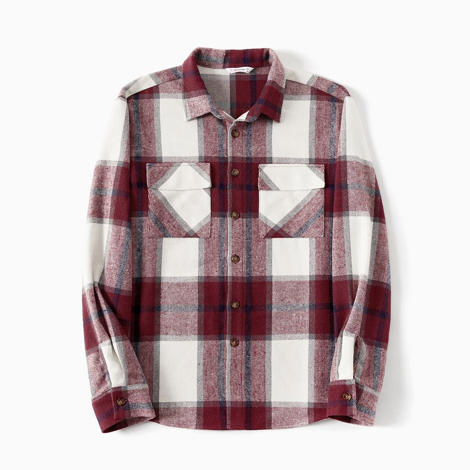 Family Matching Long-sleeve Red & White Plaid Shirts and V Neck Belted Dresses Sets REDWHITE big image 7