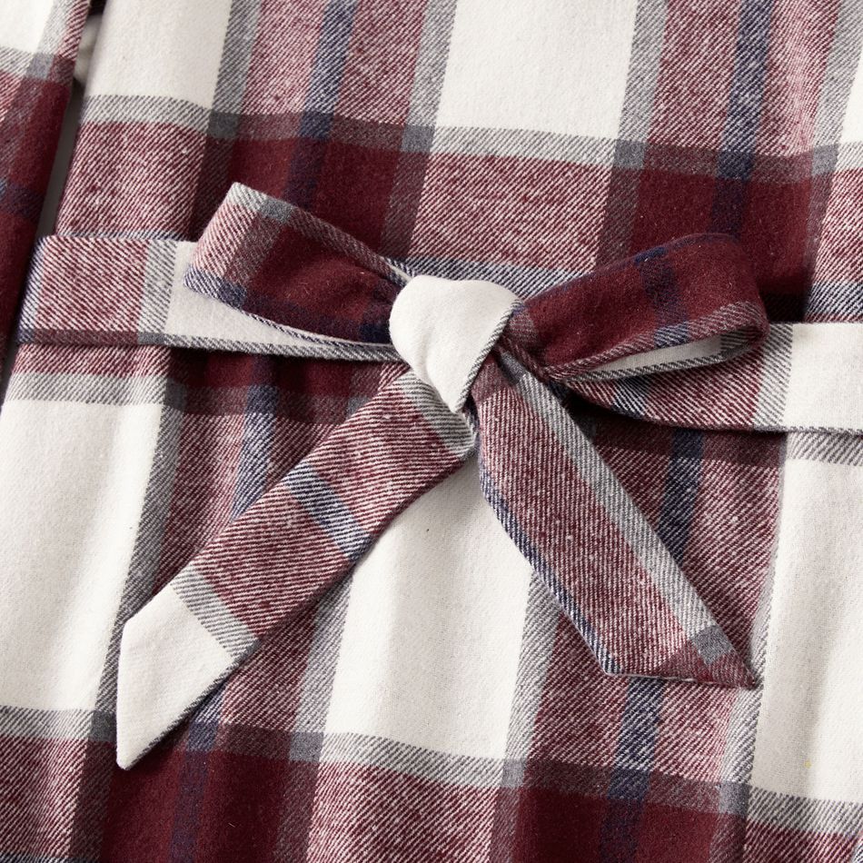 Family Matching Long-sleeve Red & White Plaid Shirts and V Neck Belted Dresses Sets REDWHITE big image 5