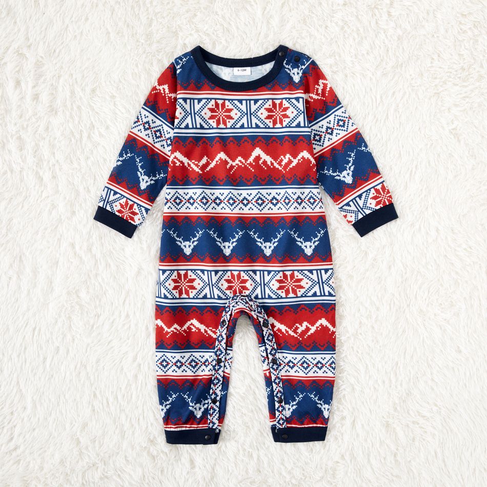 Christmas Deer & Letter Print Family Matching Long-sleeve Pajamas Sets (Flame Resistant) Blue big image 5