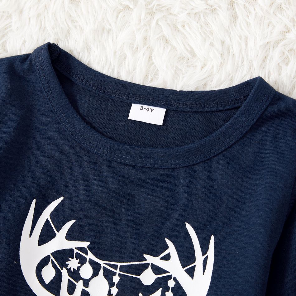 Christmas Deer & Letter Print Family Matching Long-sleeve Pajamas Sets (Flame Resistant) Blue big image 9