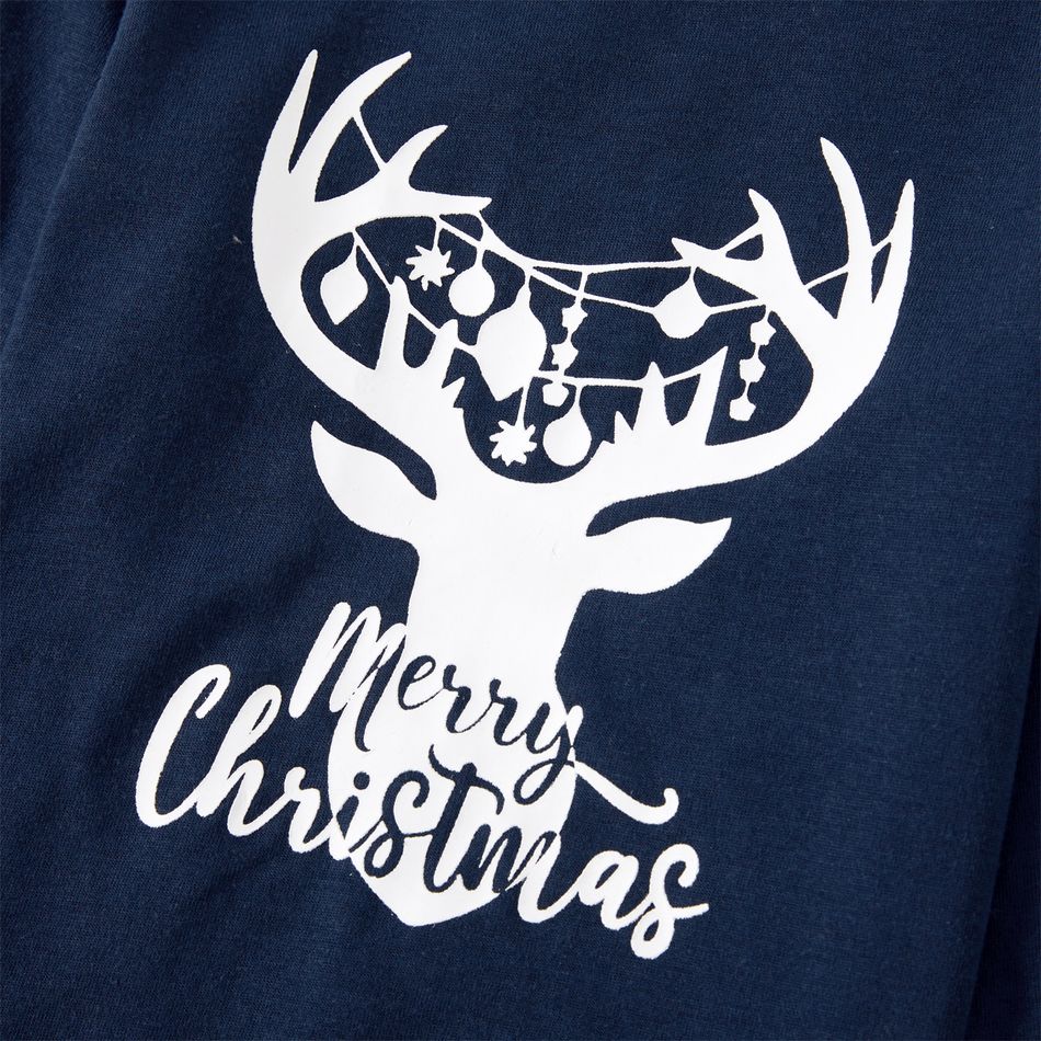 Christmas Deer & Letter Print Family Matching Long-sleeve Pajamas Sets (Flame Resistant) Blue big image 10