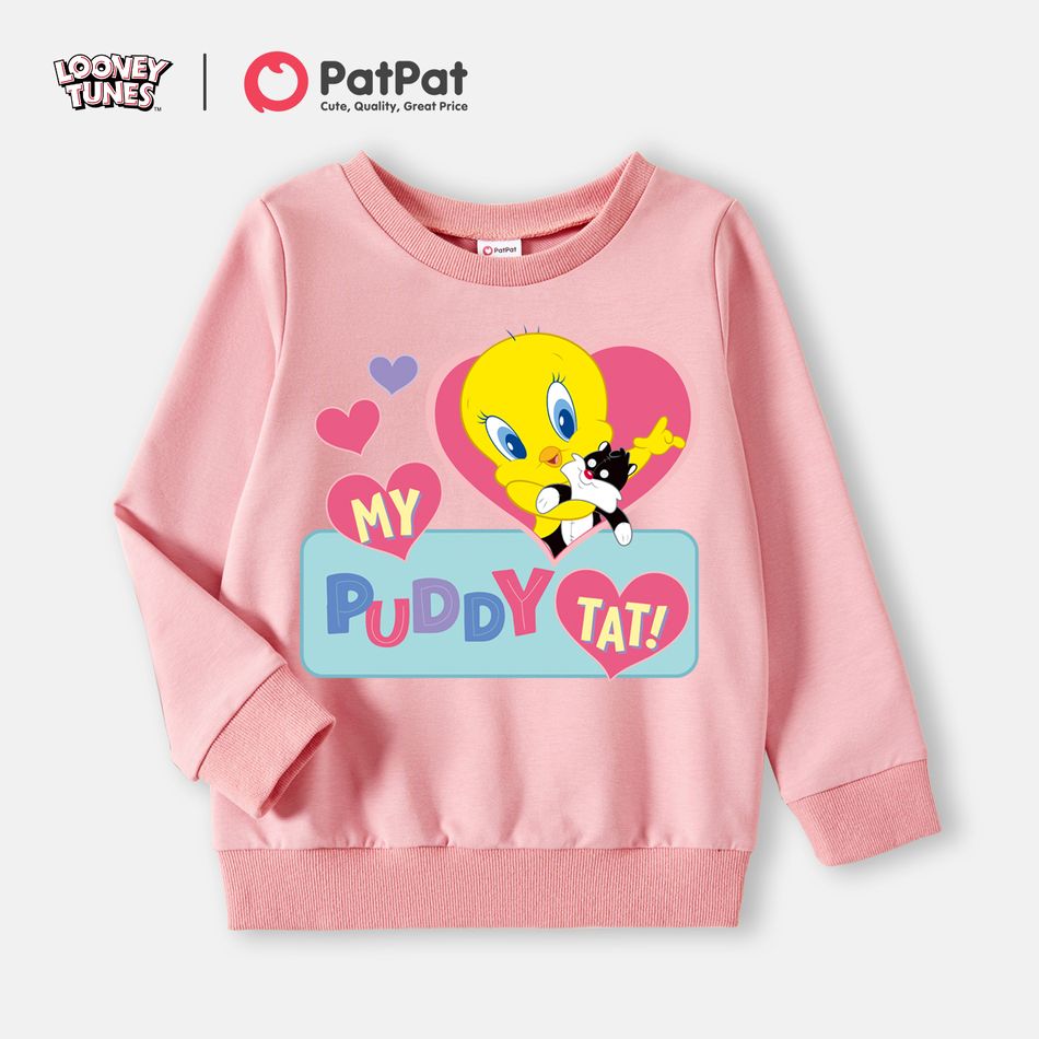 Looney Tune Toddler Girl/Boy 100% Cotton Letter Print Pullover Sweatshirt Pink big image 1
