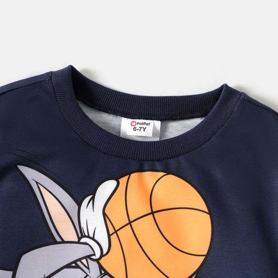 Looney Tunes 2pcs Kid Boy Letter Basketball Print Sweatshirt and Colorblock Pants Set Blue big image 4