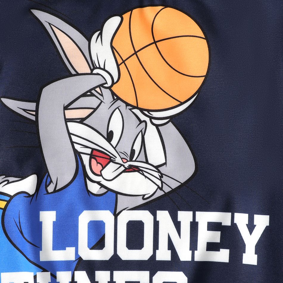 Looney Tunes 2pcs Kid Boy Letter Basketball Print Sweatshirt and Colorblock Pants Set Blue big image 2