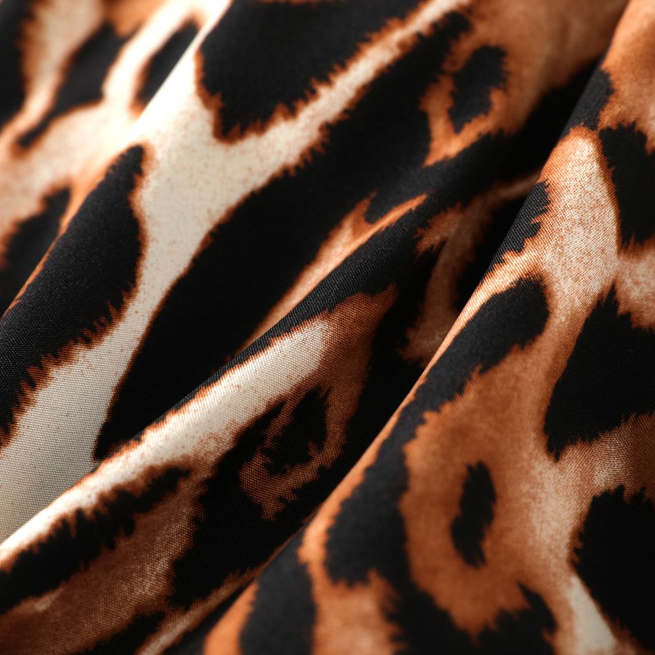 Kid Girl Leopard Print Lapel Collar Belted Long-sleeve Blouse Multi-color big image 5