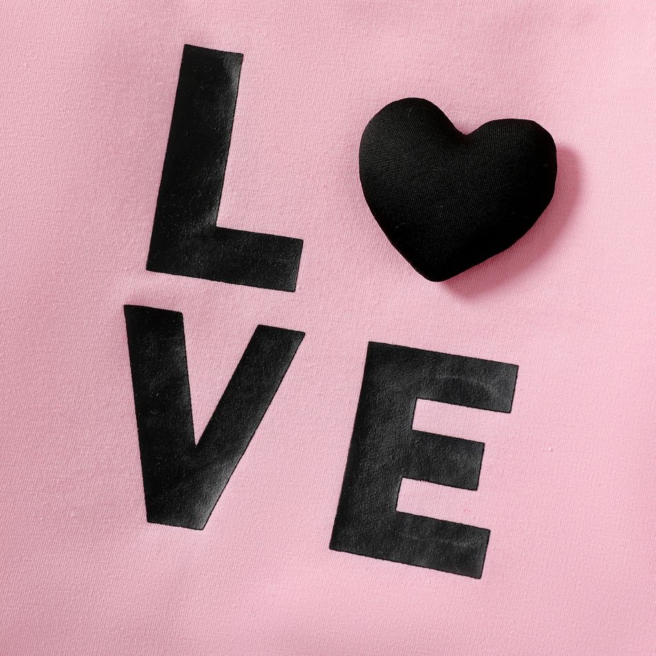 2pcs Kid Girl Letter Print Colorblock 3D Heart Design Hoodie Sweatshirt and Elasticized Pants Set Pink big image 4
