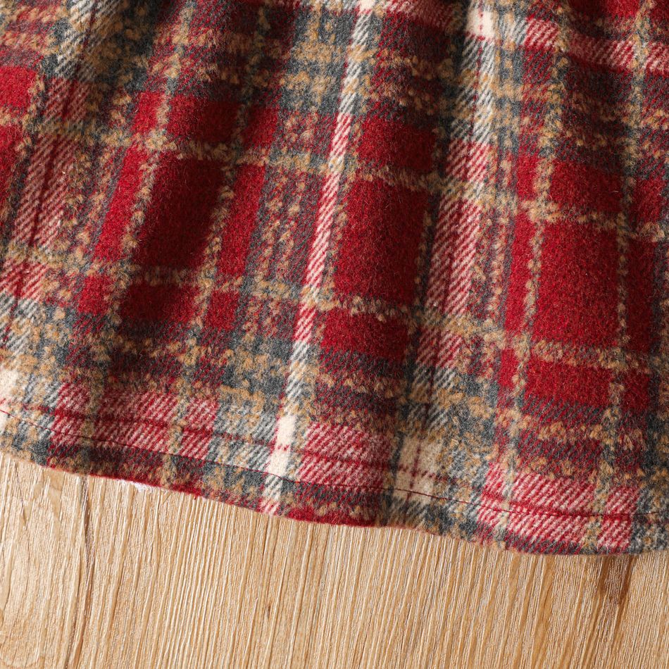 Toddler Girl Christmas Velvet Plaid Splice Bowknot Design Long-sleeve Dress Red big image 5