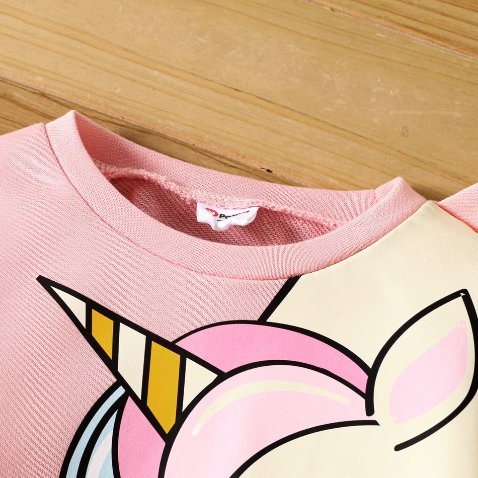 2pcs Toddler Girl Unicorn Print Spike Design Pink Sweatshirt and Pants Set pink big image 3