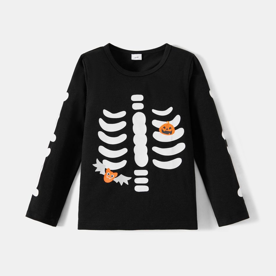 Halloween Skeleton Print Black Sibling Matching Long-sleeve Set Black big image 6