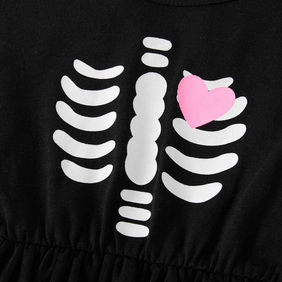 Halloween Skeleton Print Black Sibling Matching Long-sleeve Set Black big image 3