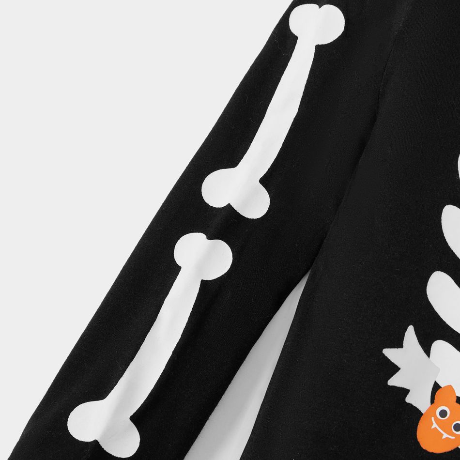Halloween Skeleton Print Black Sibling Matching Long-sleeve Set Black big image 8