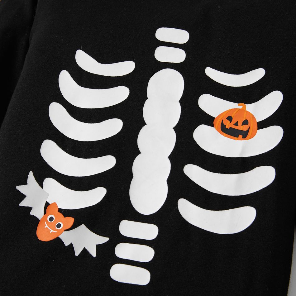 Halloween Skeleton Print Black Sibling Matching Long-sleeve Set Black big image 7