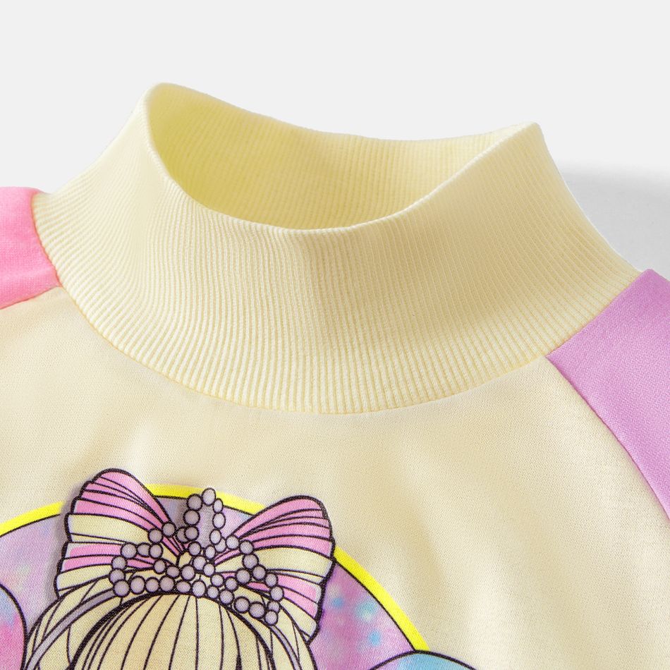 L.O.L. SURPRISE! Kid Girl Character Print Colorblock Mock Neck Sweatshirt Pale Yellow big image 2