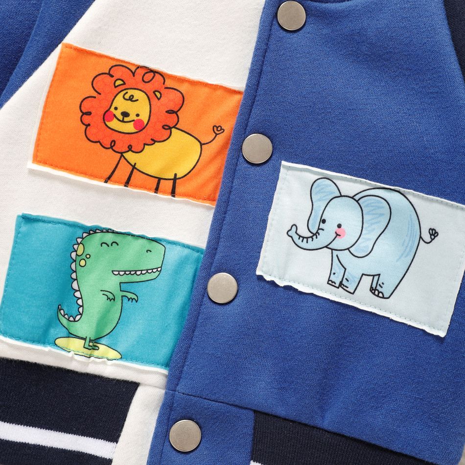 100% Cotton Baby Boy Colorblock Animal Print Patch Detail Raglan-sleeve Bomber Jacket Blue big image 4