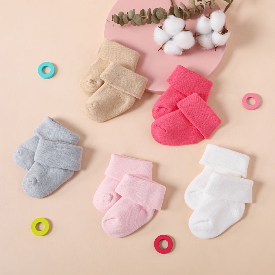 5-pairs Baby Simple Plain Cuff Socks Multi-color big image 5