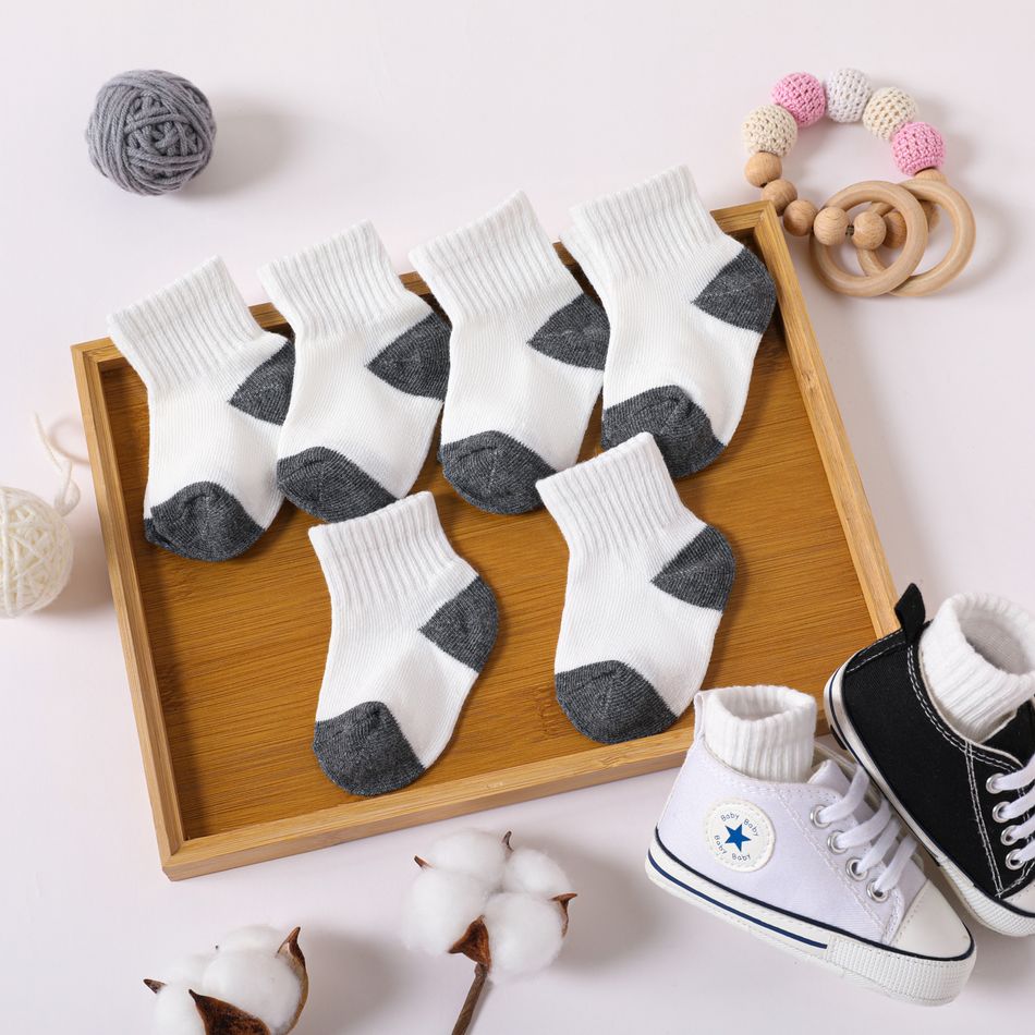 6-pairs Baby Two Tone Colorblock Socks White big image 5