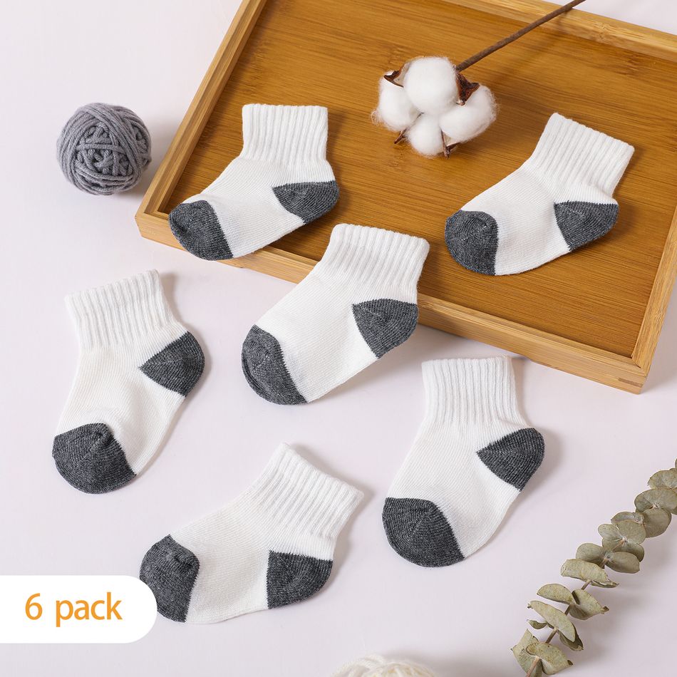 6-pairs Baby Two Tone Colorblock Socks White big image 6