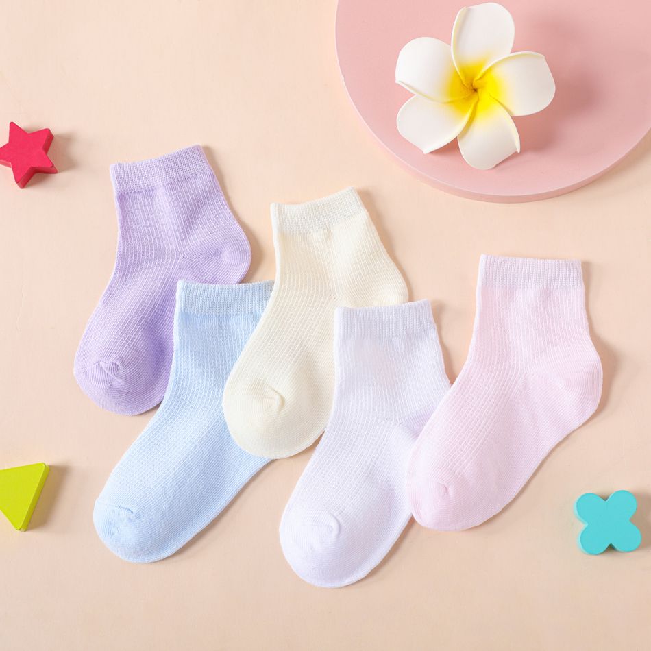 5-pairs Baby / Toddler / Kid Simple Plain Socks Pink big image 3