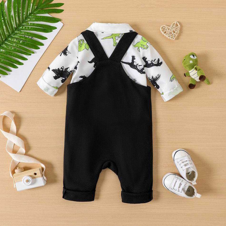 2pcs Baby Boy Allover Dinosaur Print Long-sleeve Shirt and Overalls Set ColorBlock big image 2