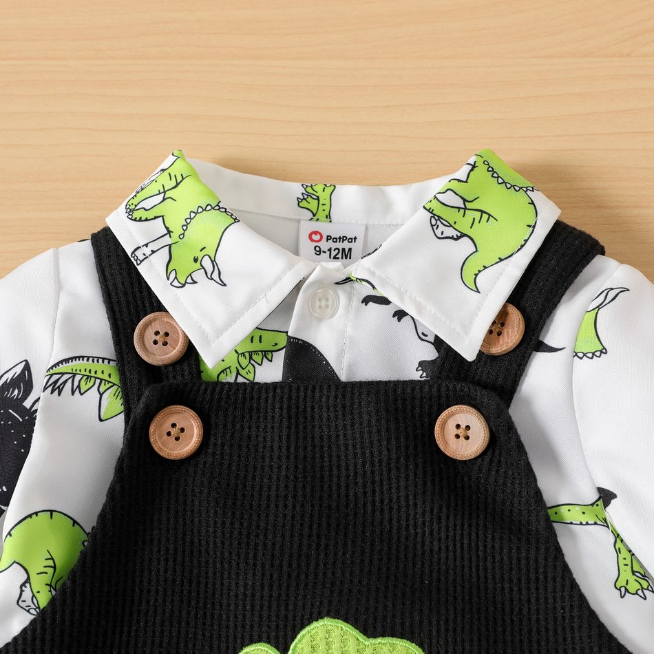 2pcs Baby Boy Allover Dinosaur Print Long-sleeve Shirt and Overalls Set ColorBlock big image 4