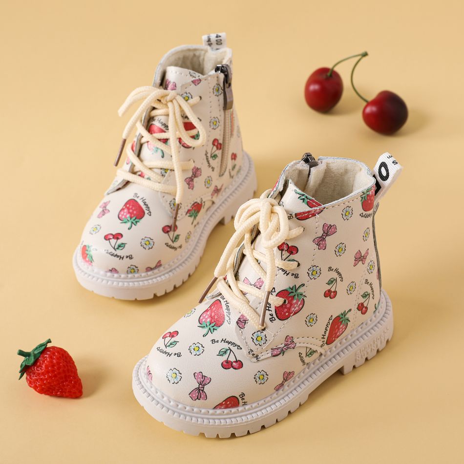 Toddler Strawberry Cherry Pattern Lace Up Boots White big image 3