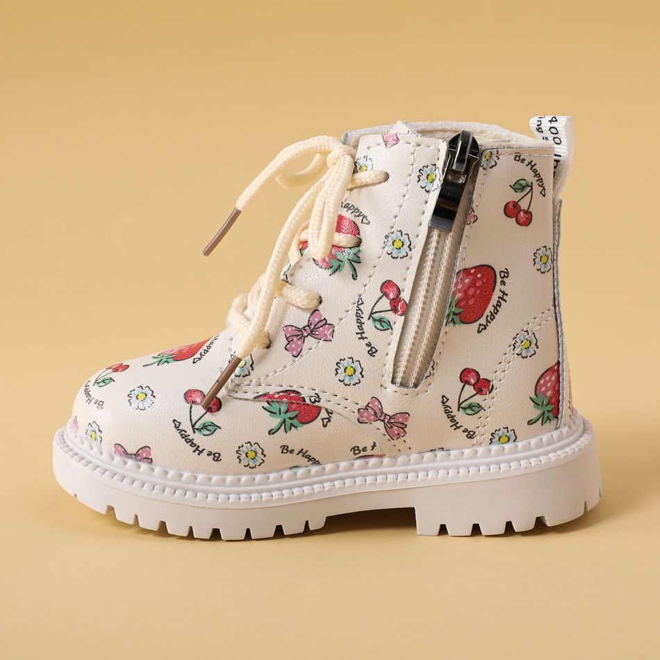 Toddler Strawberry Cherry Pattern Lace Up Boots White big image 1