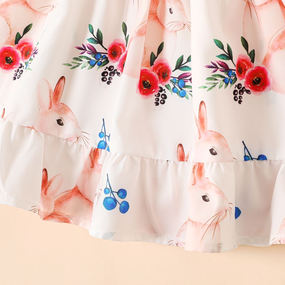 2pcs Baby Girl Ruffle Collar Floral Print Long-sleeve Dress with Hat Set Color block big image 4