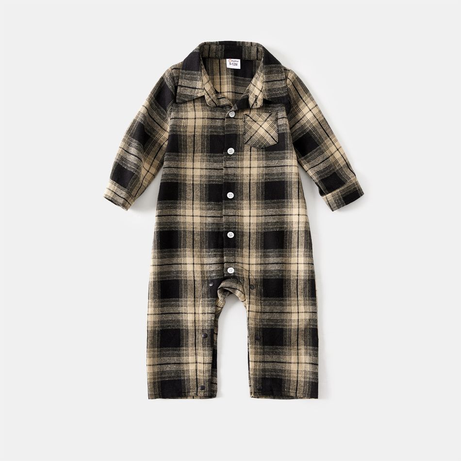 Family Matching Long-sleeve Button Front Plaid Shirts and Dresses Sets Apricot Yellow big image 15