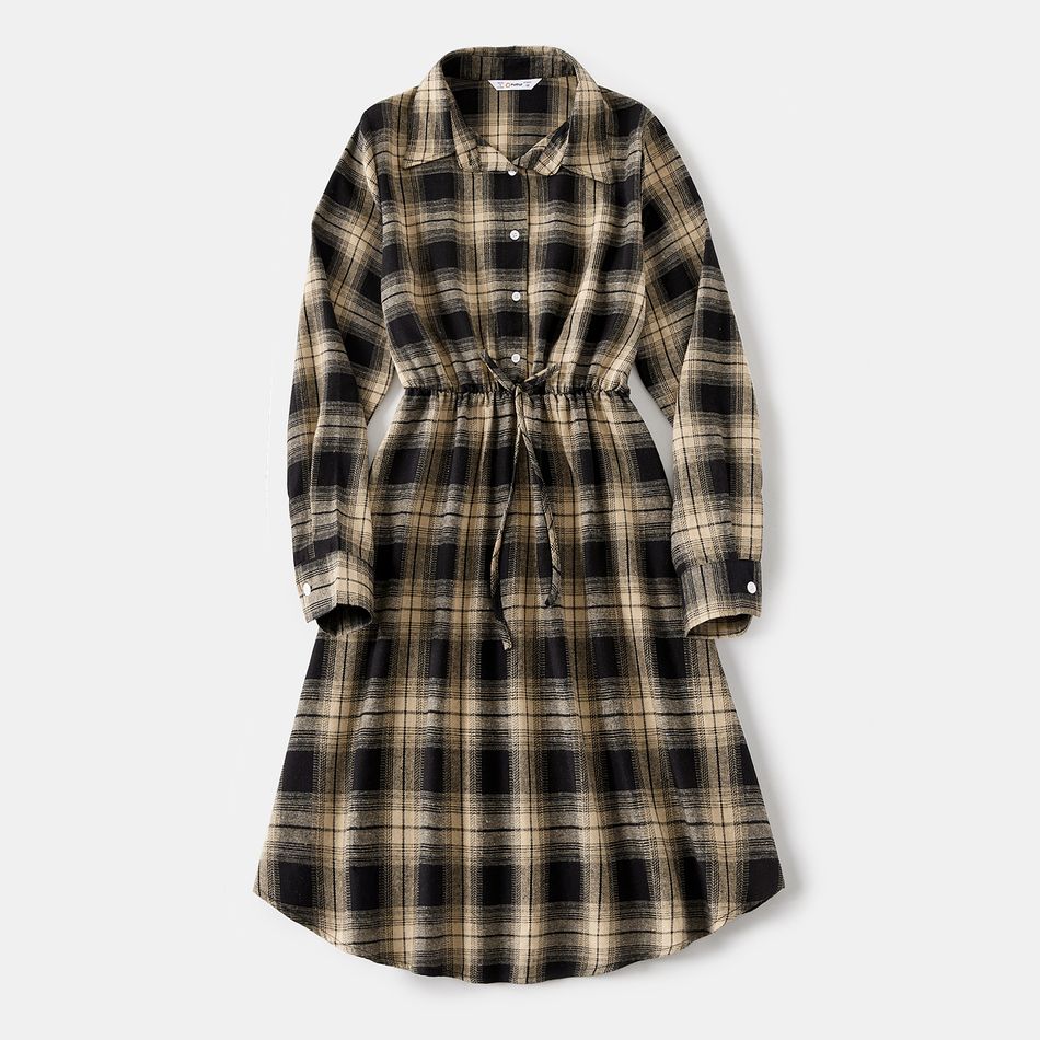 Family Matching Long-sleeve Button Front Plaid Shirts and Dresses Sets Apricot Yellow big image 5