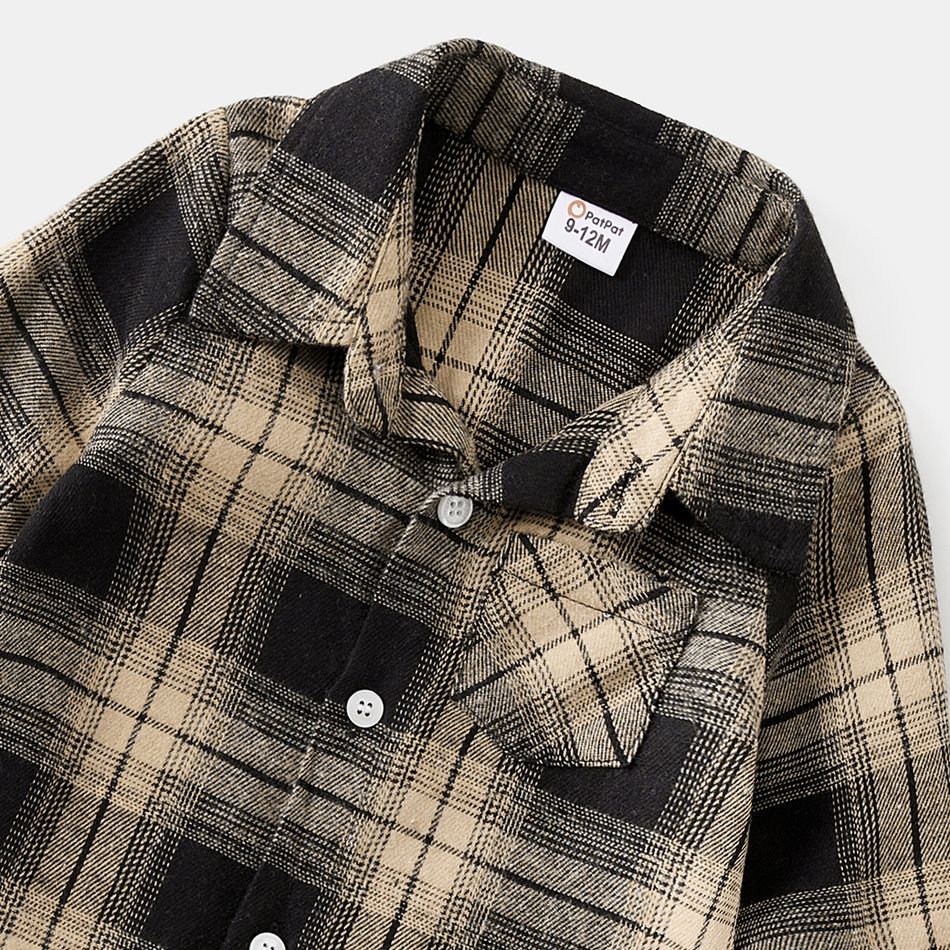 Family Matching Long-sleeve Button Front Plaid Shirts and Dresses Sets Apricot Yellow big image 16