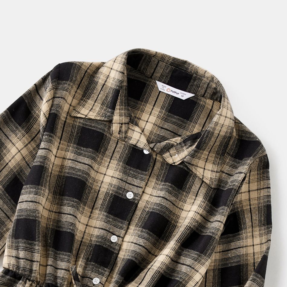Family Matching Long-sleeve Button Front Plaid Shirts and Dresses Sets Apricot Yellow big image 6