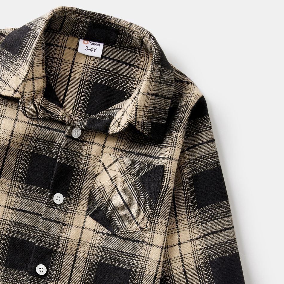 Family Matching Long-sleeve Button Front Plaid Shirts and Dresses Sets Apricot Yellow big image 14