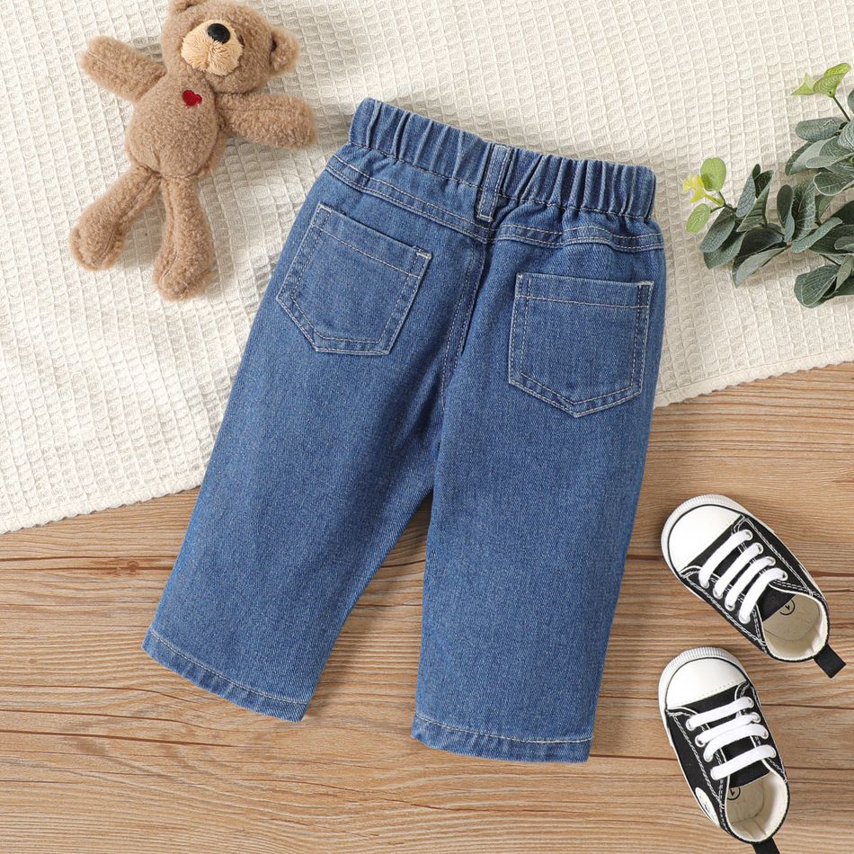 Baby Boy/Girl Bear Decor Blue Ripped Jeans Blue big image 2