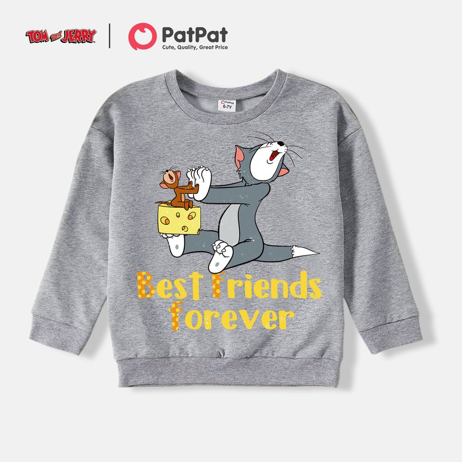 Tom and Jerry Kid Boy/Girl 100% Cotton Letter Print Hoodie Sweatshirt Grey
