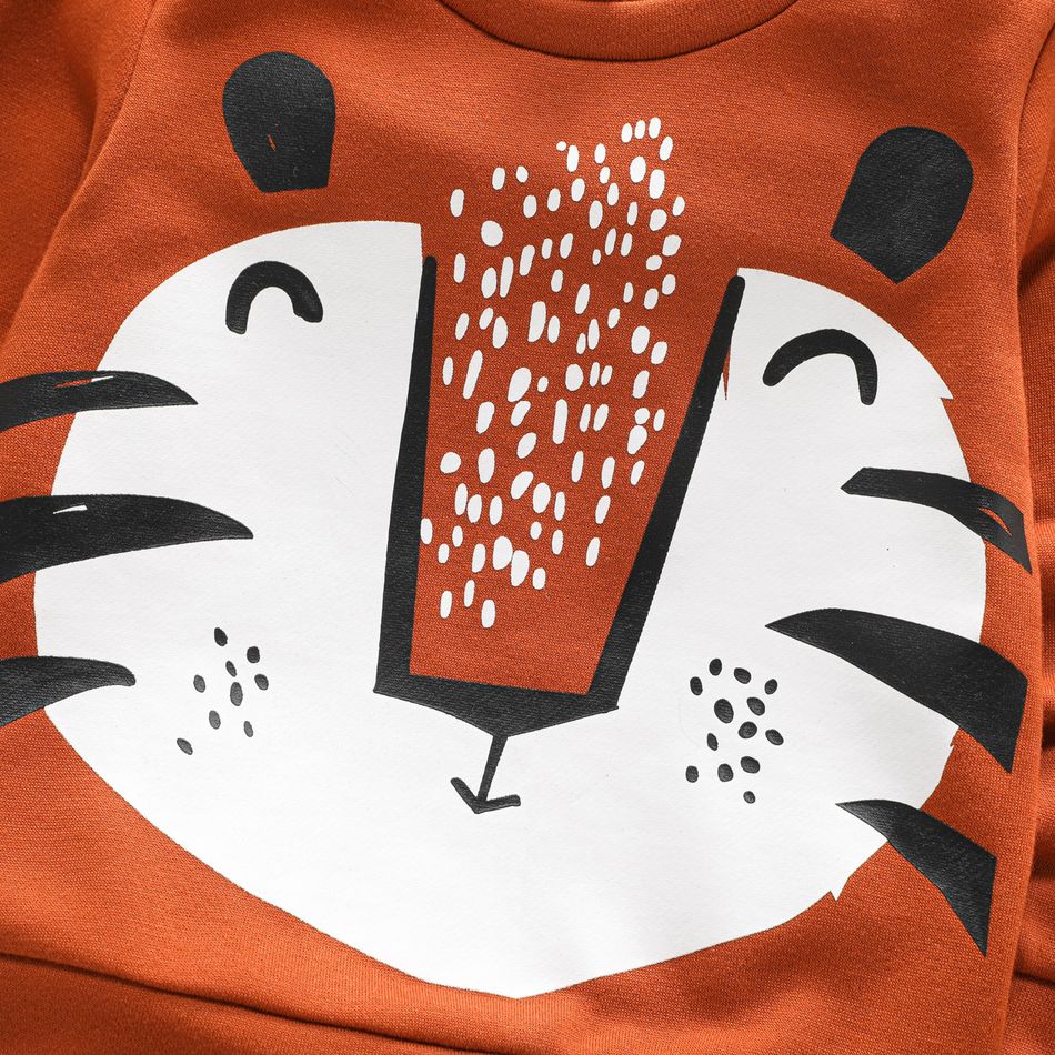 2pcs Toddler Boy Animal Tiger Print Pullover Sweatshirt and Pants Set Caramel big image 3