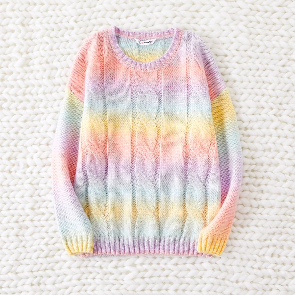 Mommy and Me Long-sleeve Ombre Cable Knit Pullover Sweater Colorful big image 2