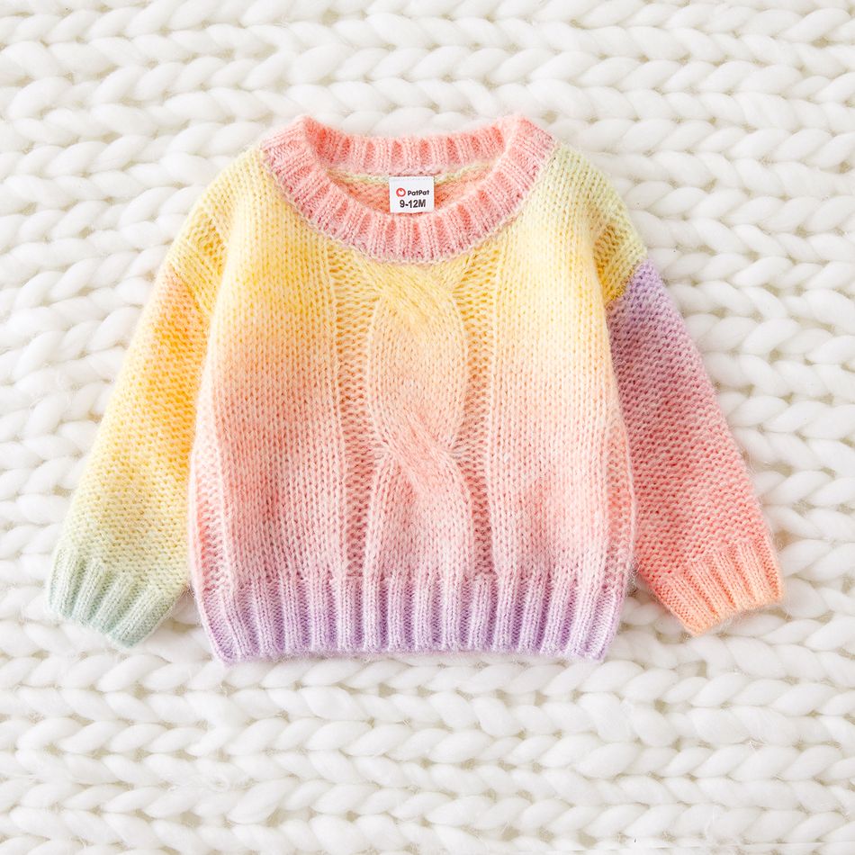 Mommy and Me Long-sleeve Ombre Cable Knit Pullover Sweater Colorful big image 8