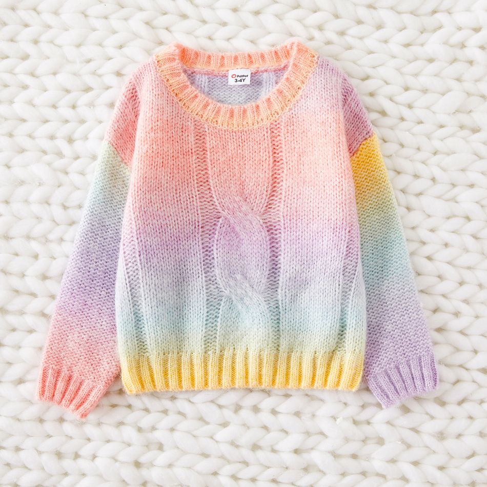 Mommy and Me Long-sleeve Ombre Cable Knit Pullover Sweater Colorful big image 5