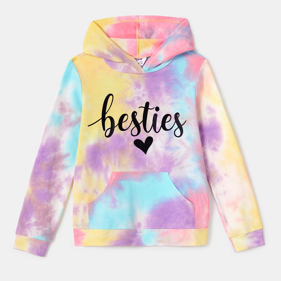 100% Cotton Letter Print Colorful Tie Dye Long-sleeve Hoodies for Mom and Me Colorful big image 2