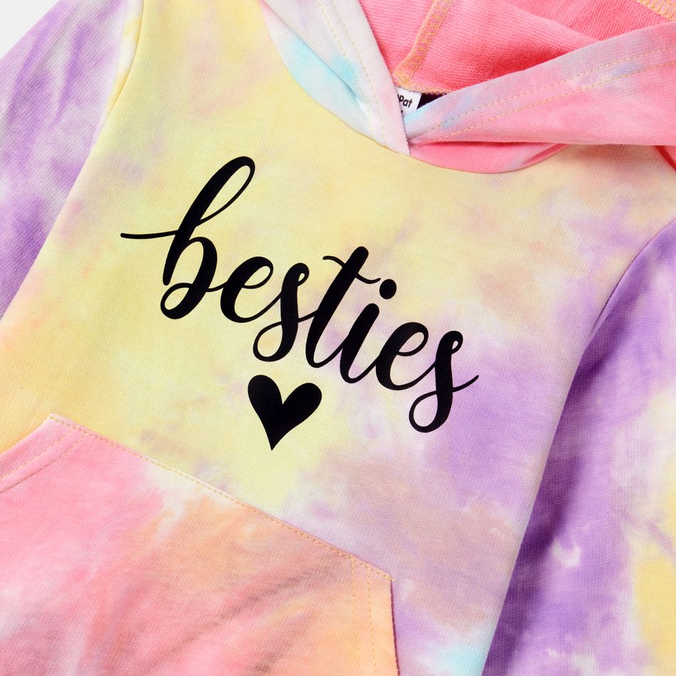 100% Cotton Letter Print Colorful Tie Dye Long-sleeve Hoodies for Mom and Me Colorful big image 7